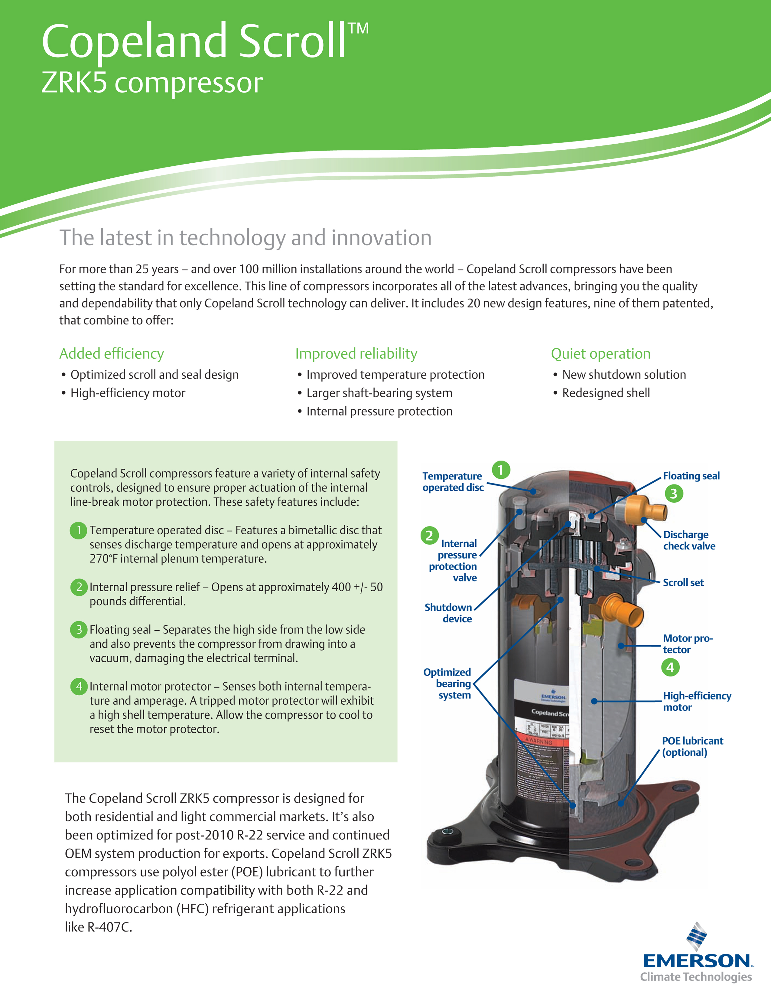 1.5 Ton Copeland Scroll Compressor ZR16K5EPFV800